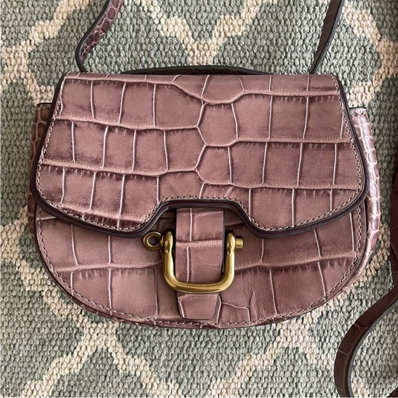 J. Crew Mauve Croc-Embossed Leather Crossbody Bag with Gold Hardware - Picture 2 of 16